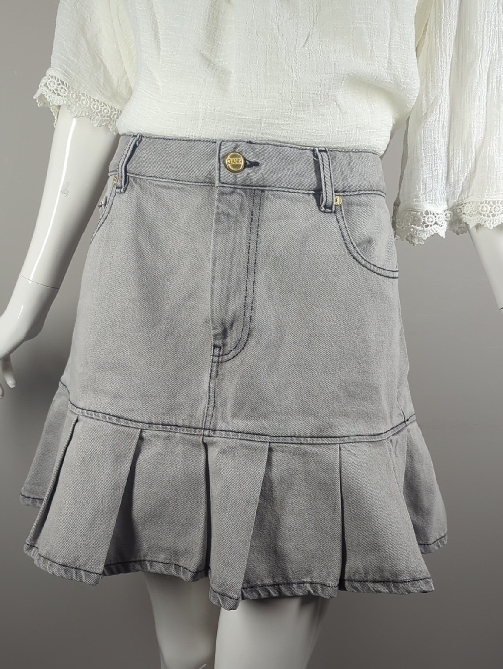 GANNI Future denim pleated mini skirt 40